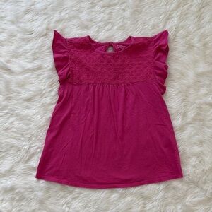 Loft Pink Eyelet Flutter Sleeve Top Size Small